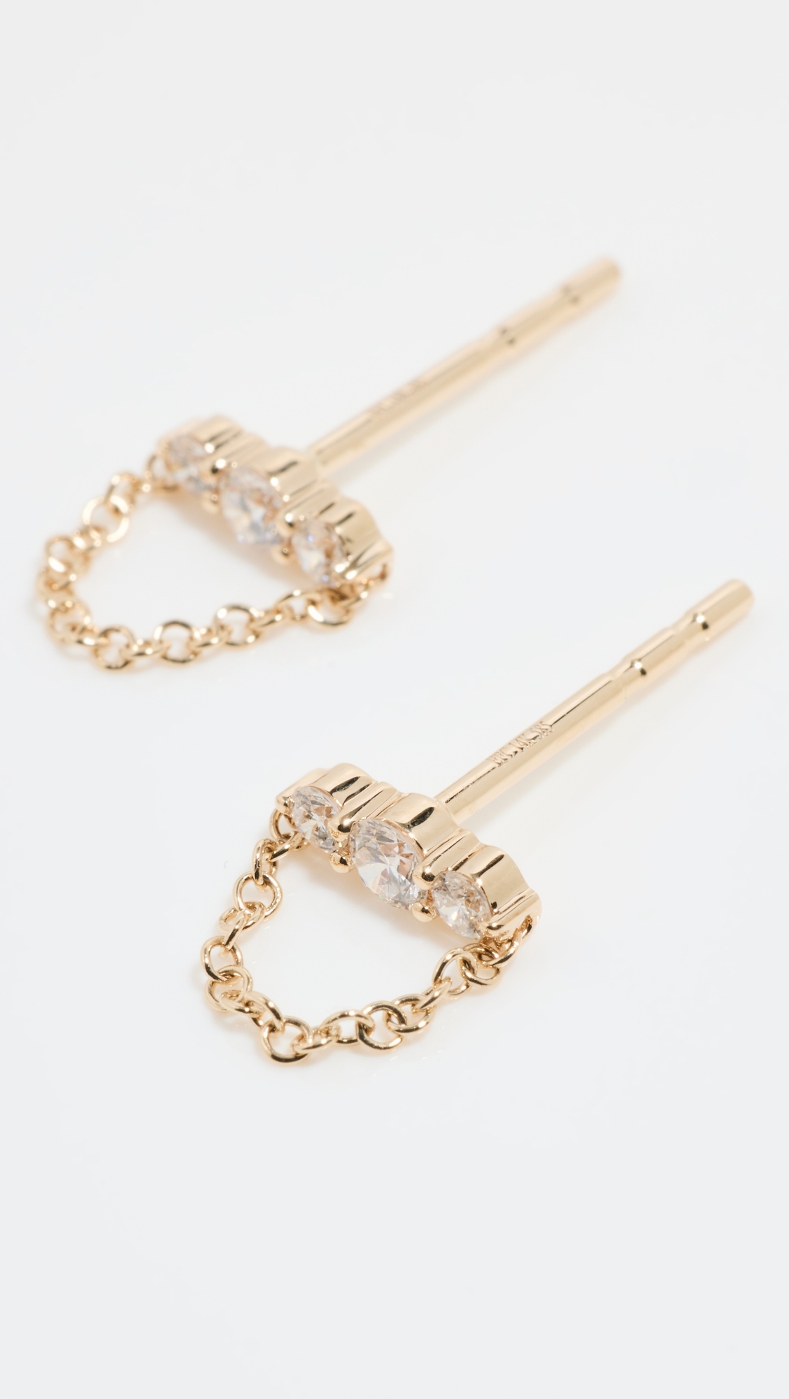14k Graduated Diamond Bar Chain Stud Earrings Gold One Size