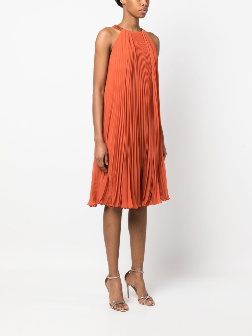 Red Pleaterd Midi Dress