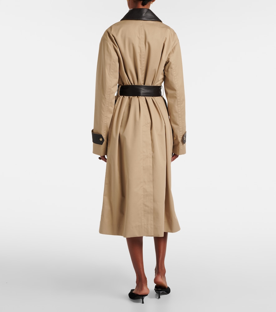 Zaman leather-trimmed cotton trench coat