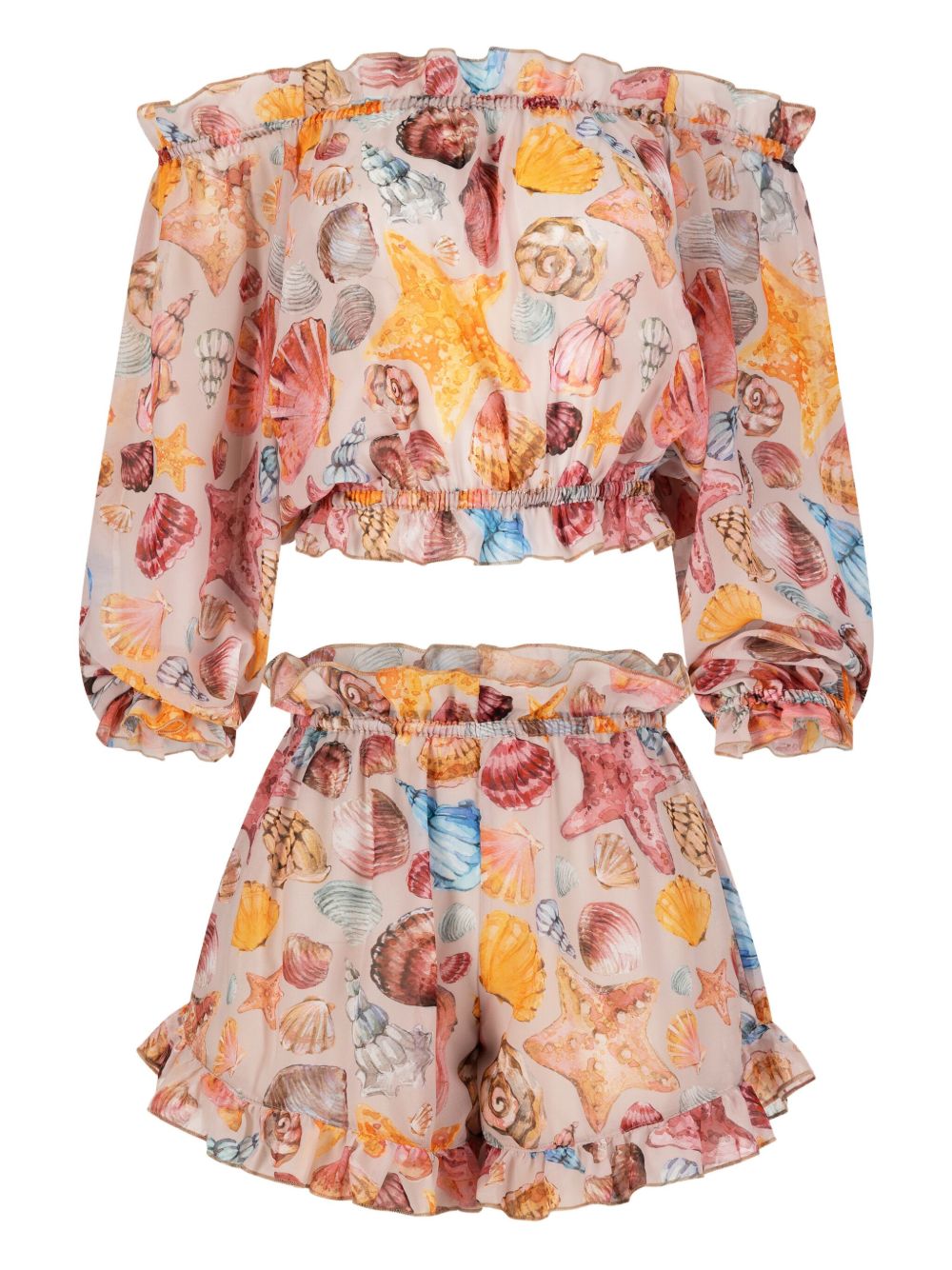 Shell-print ruffled beach set - PINK SHELL