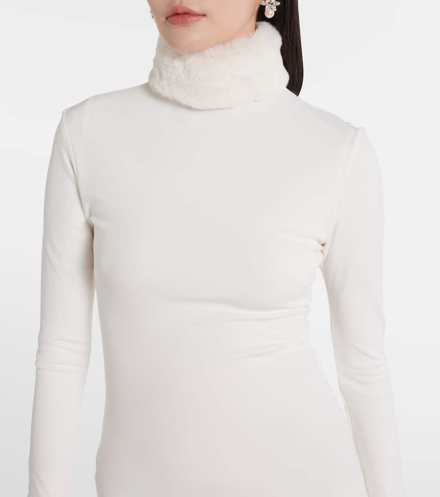 Priscilla faux fur-trimmed satin gown