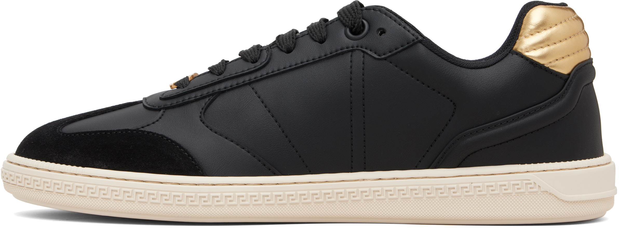 Black Greca Court Faux-Leather Sneakers