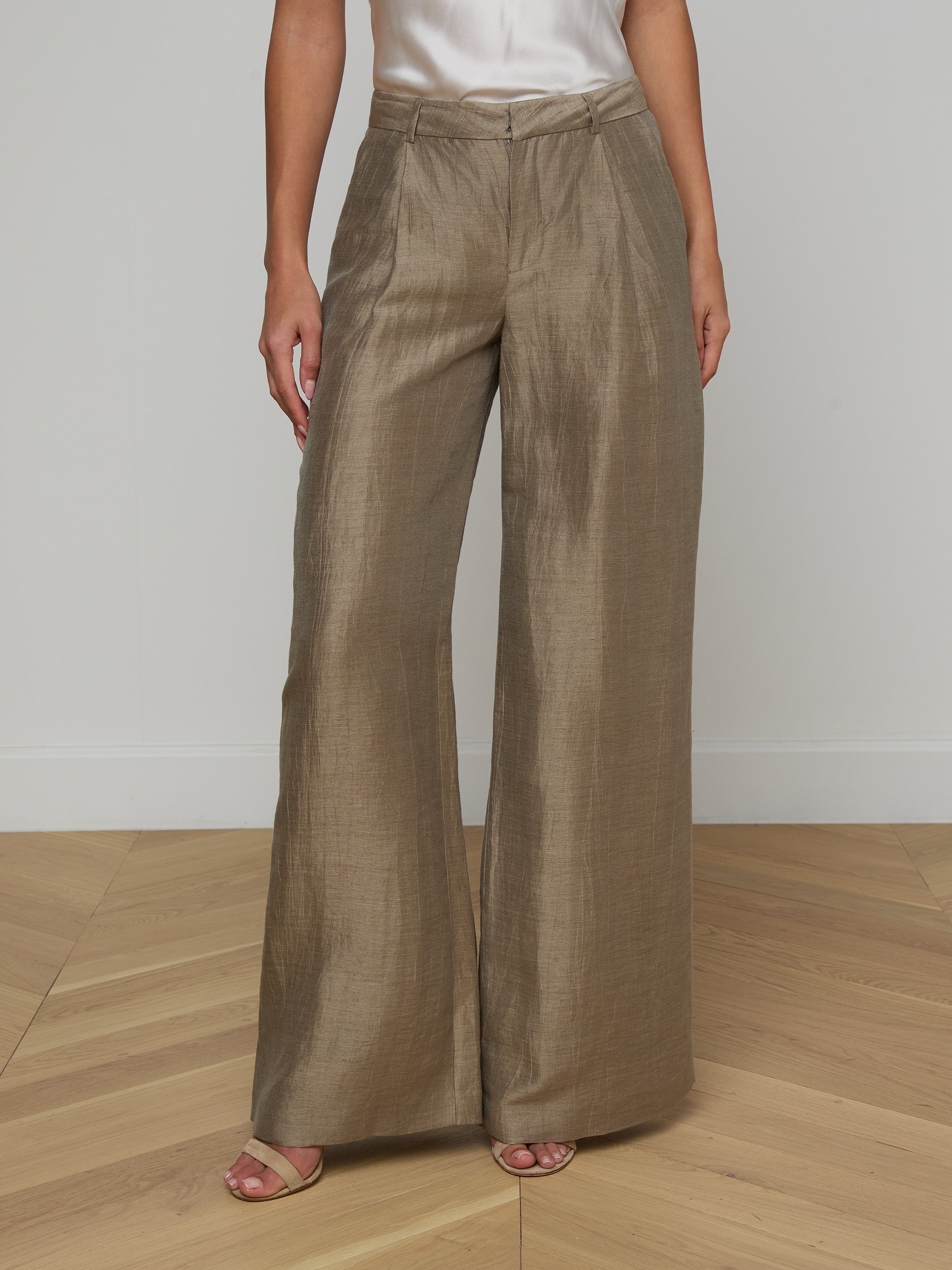 Allanah Linen-Blend Trouser In Grey Taupe