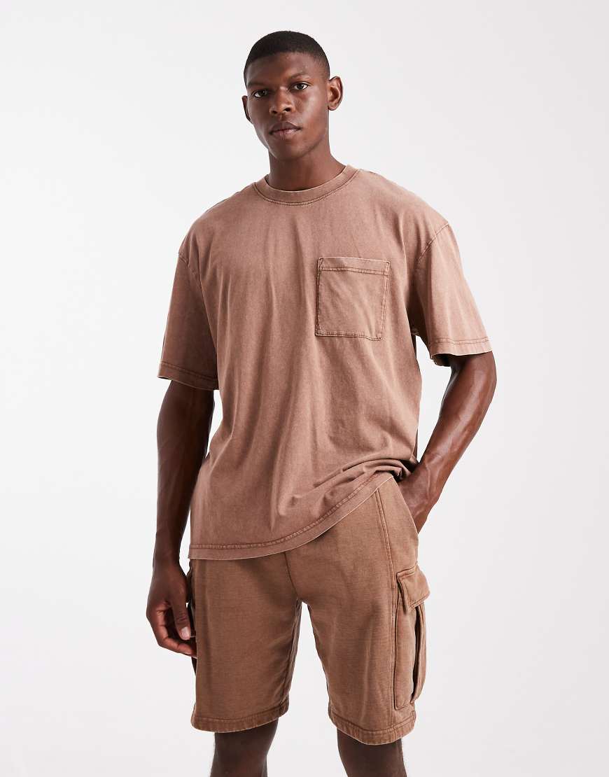 Cargo sweat short co-ord in brown