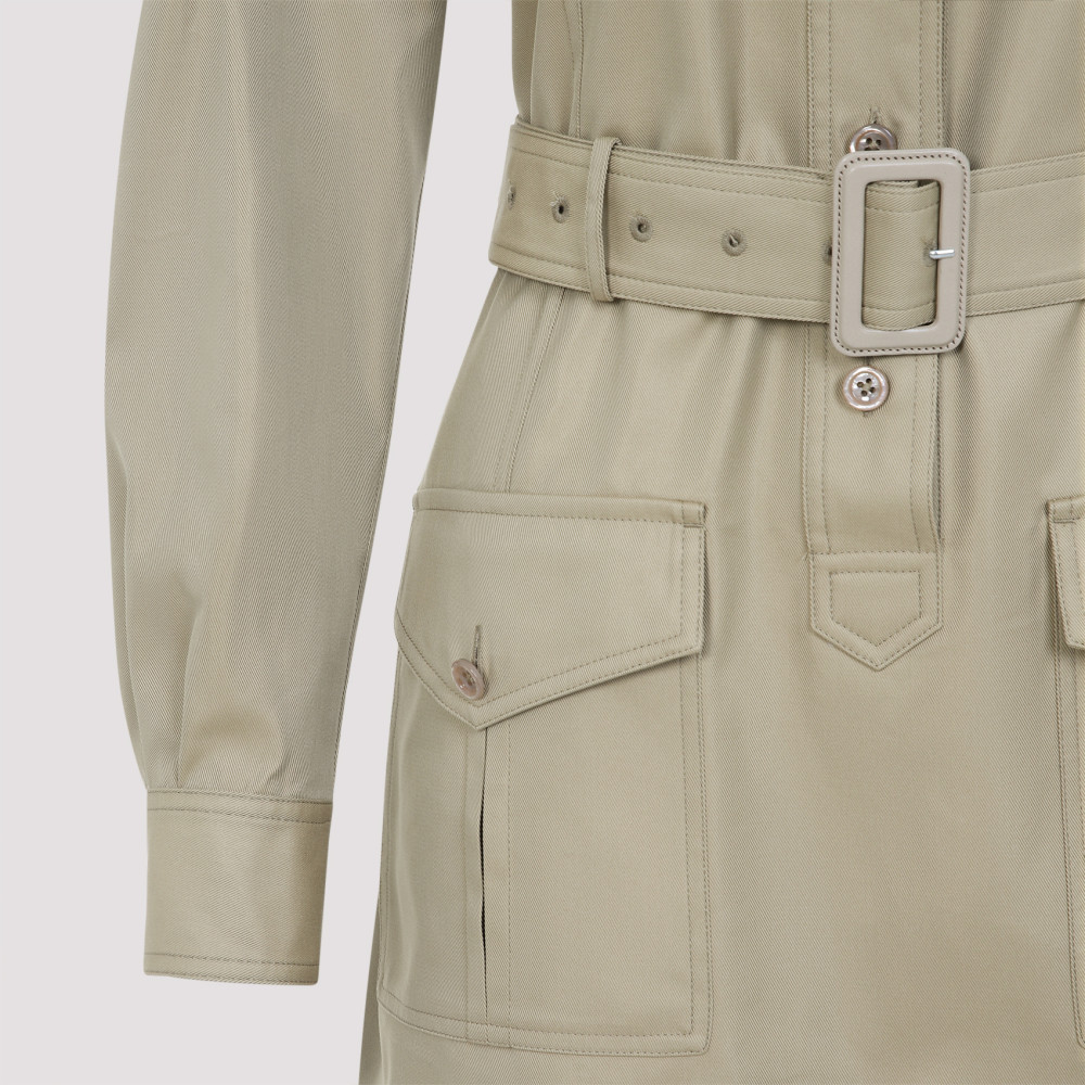 Beige Cotton Safari Mini Dress