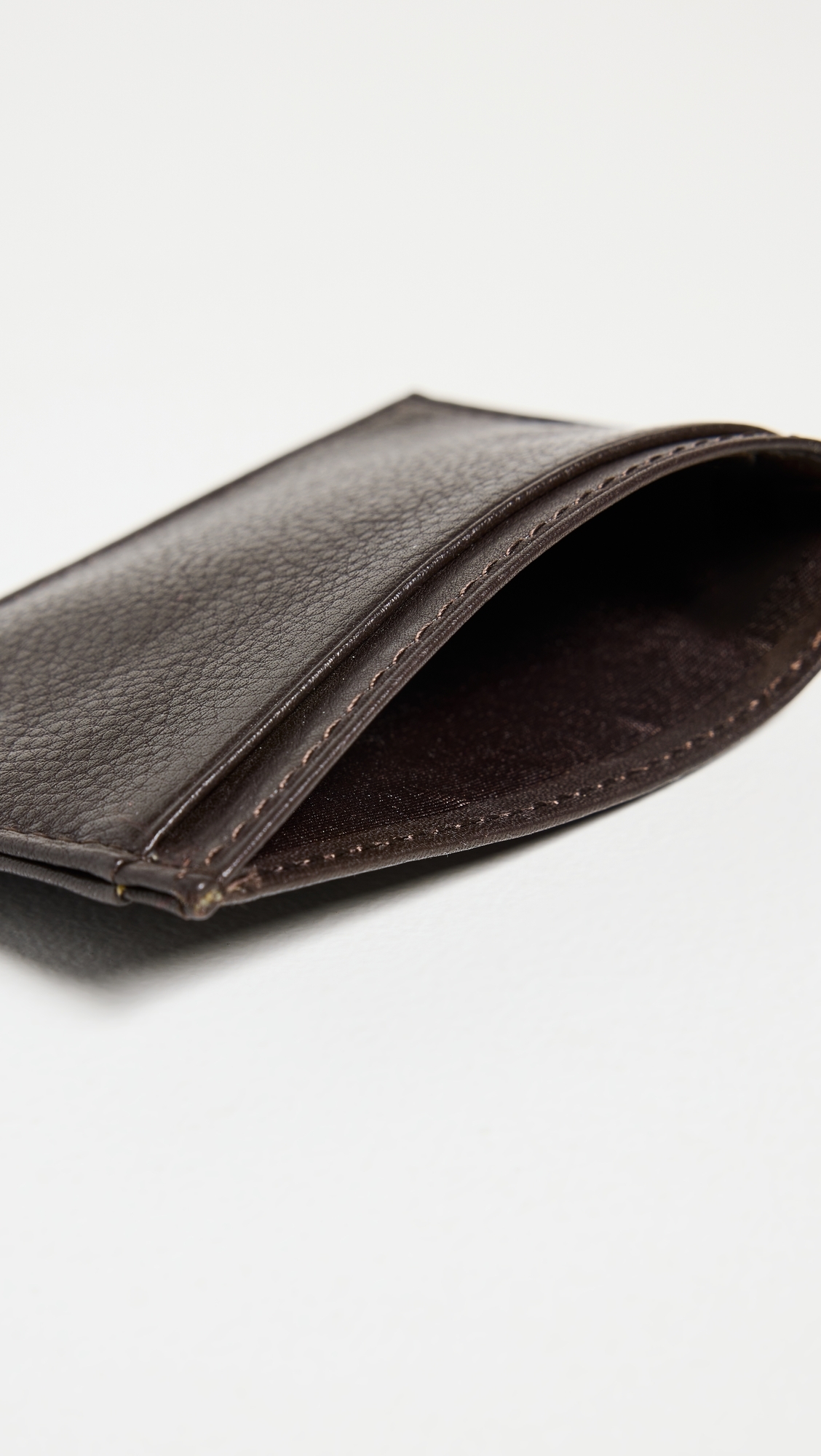 Pebbled Leather Slim Card Case Brown One Size