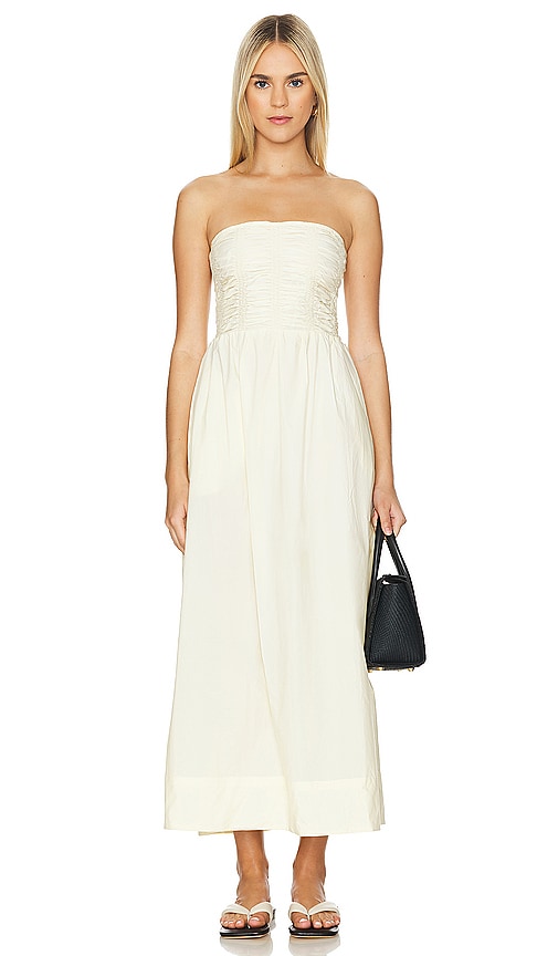 FAITHFULL THE BRAND MIDI-KLEID DOMINQUEZ in Lemon. Größe XS. Also in L