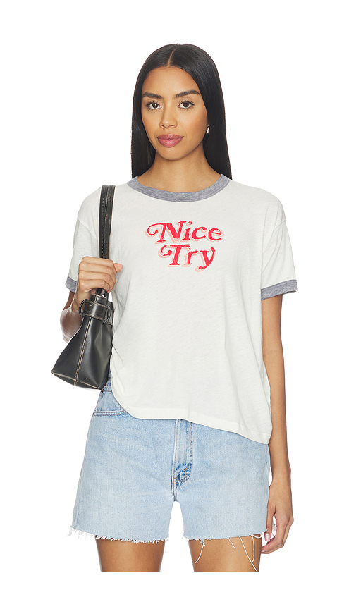 DAYDREAMER Nice Try Burnout Ringer Tee in White. - XS also in S, M