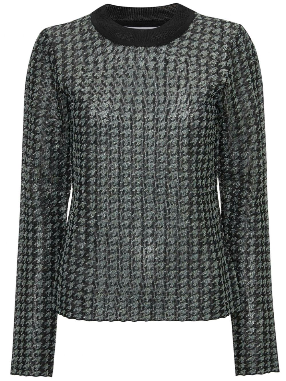 Check-pattern crew-neck top - Black