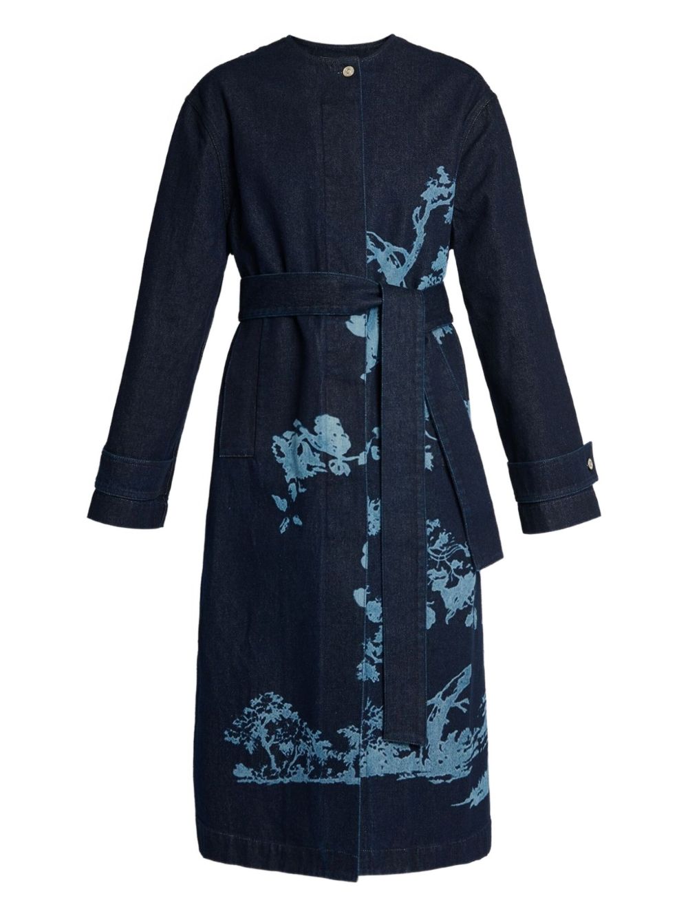 Floral-print belted coat - Blue