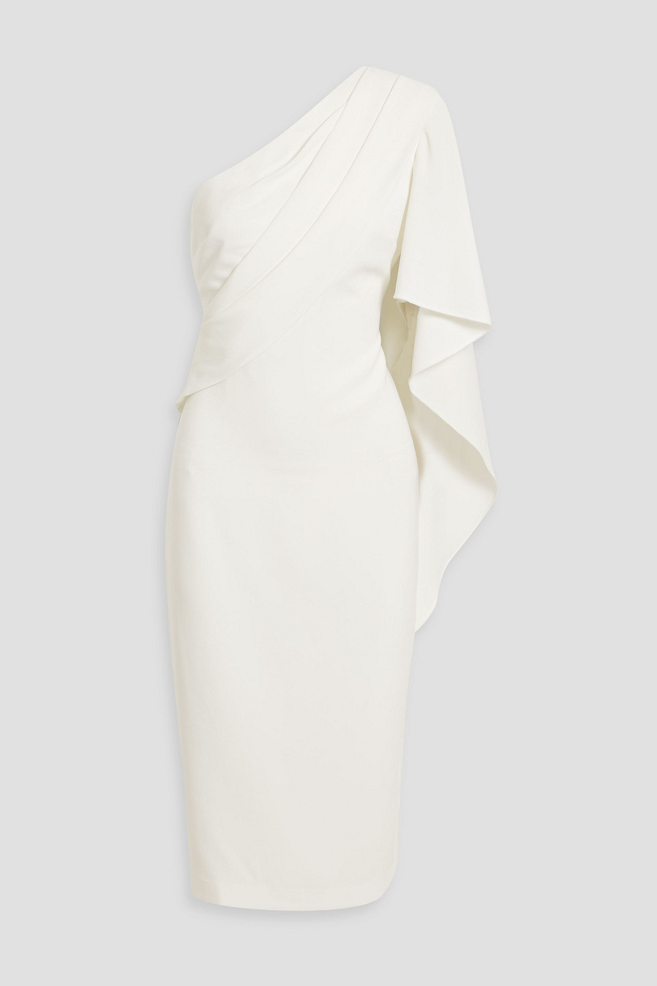 Badgley Mischka - One-sleeve draped crepe midi dress - White - US 10