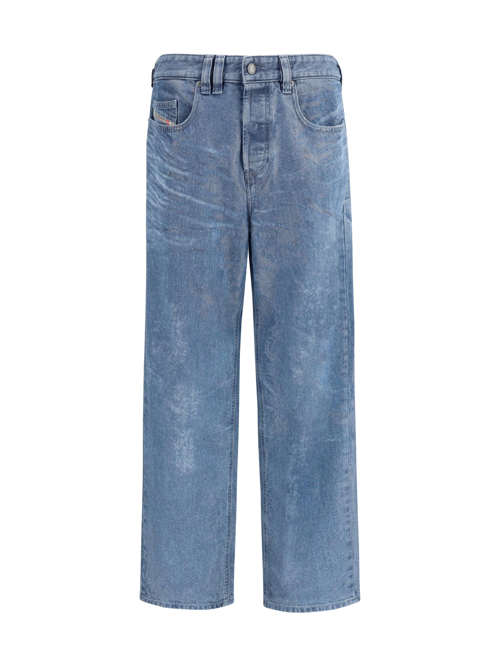 Straight-Fit Distressed Jeans — Blue