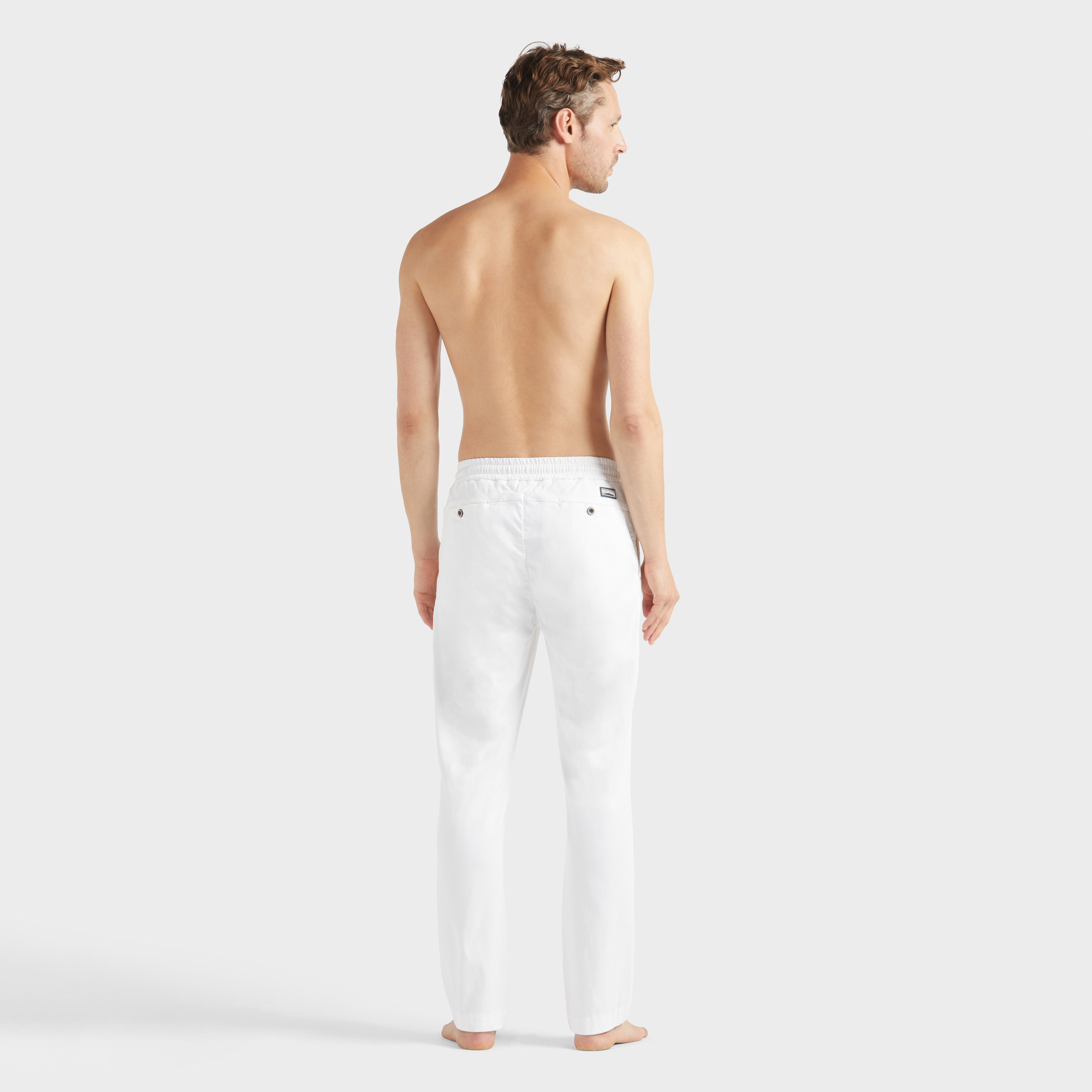 Men Elastic Waistband Tencel Satin Pants - Jeans - Clemence - White