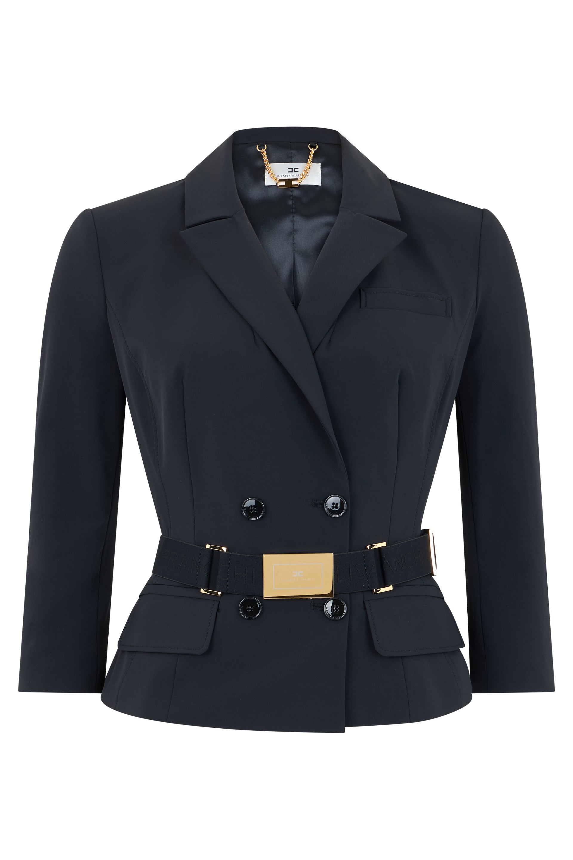 Stretch Fabric Jacket with Waist Belt and Gold Buckle