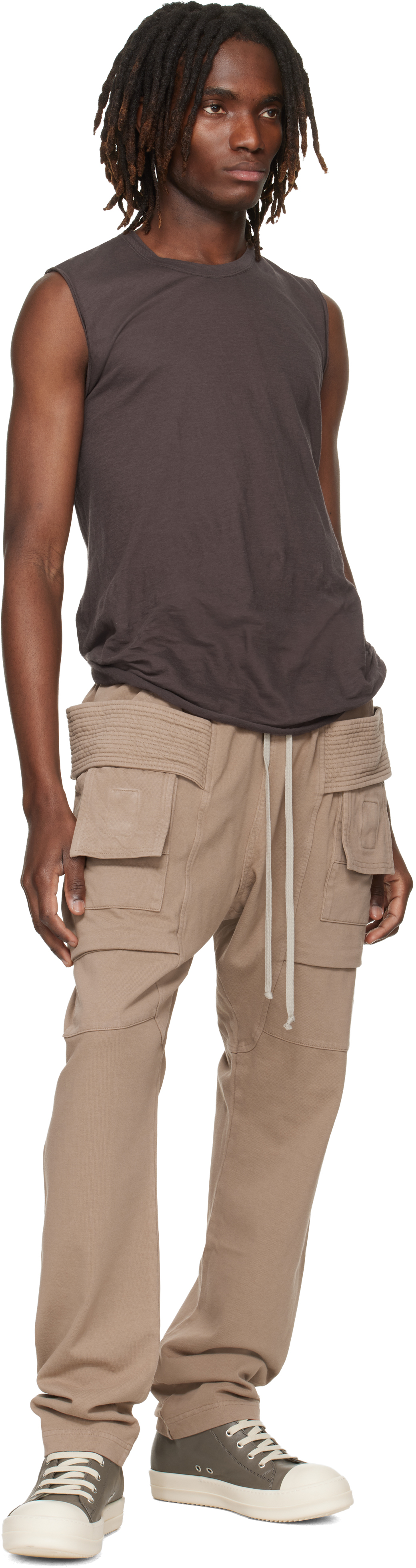 Taupe Temple Creatch Drawstring Cargo Pants