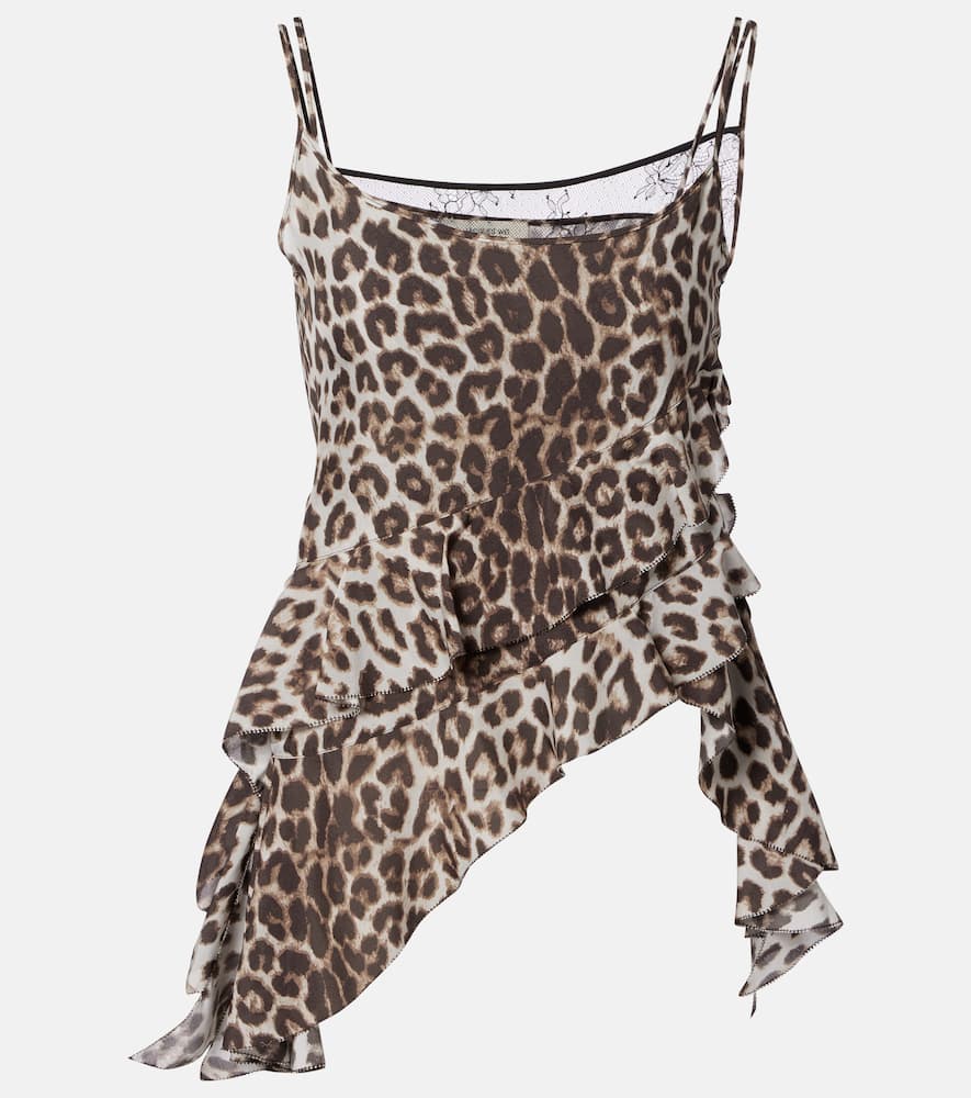 Leopard-print ruffled silk camisole