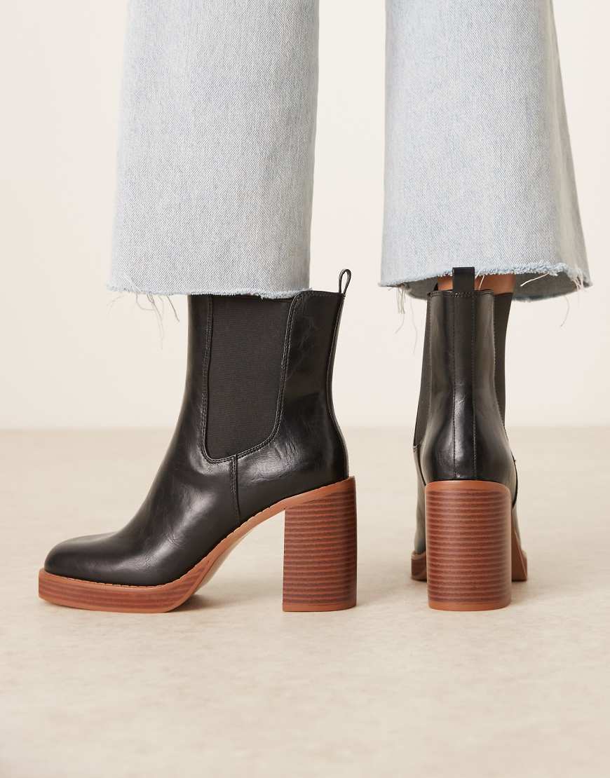 Evelyn platform heeled ankle boots in black