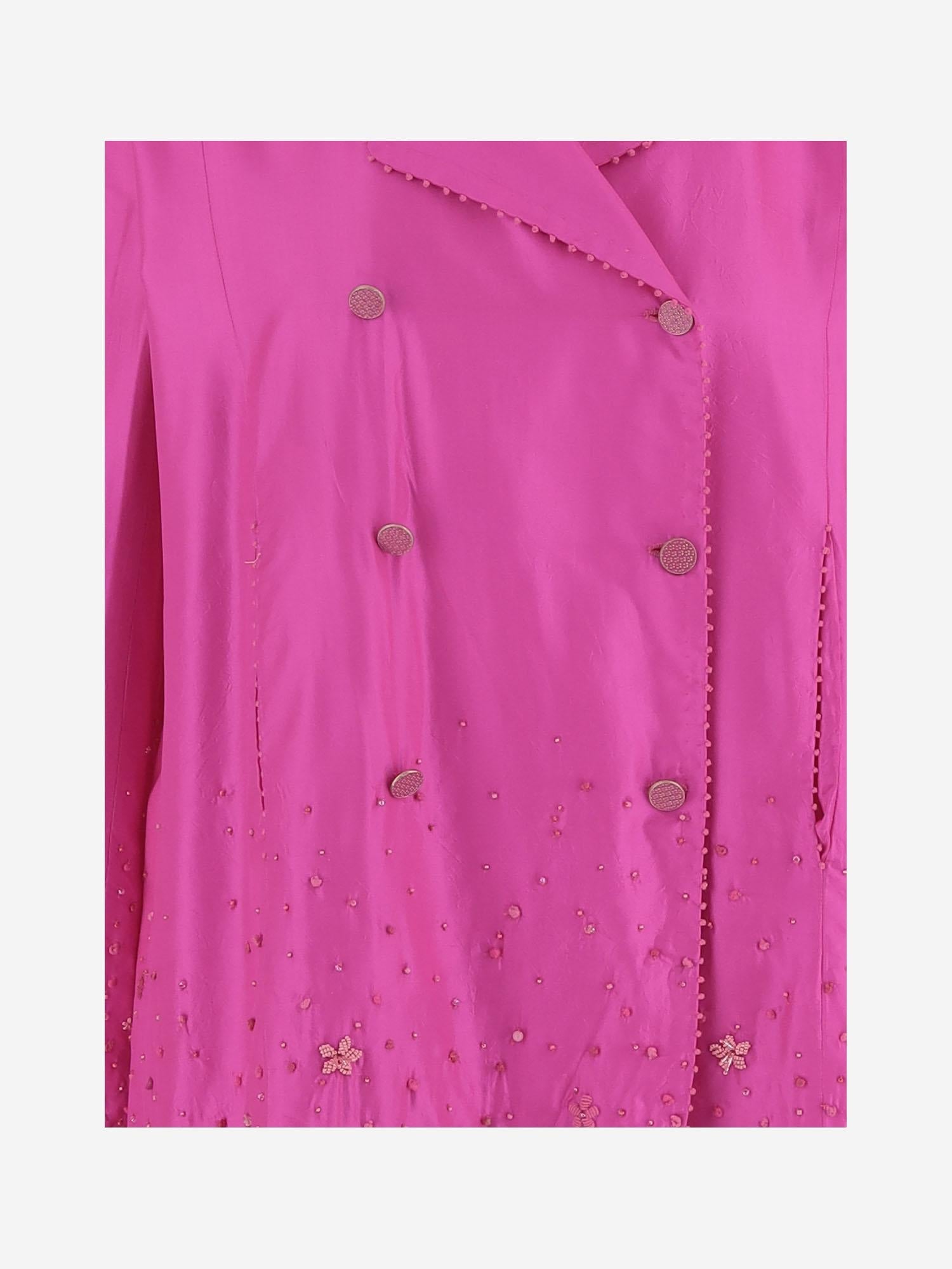 Bead-Embellished Silk Double-Breasted Jacket — Pink
