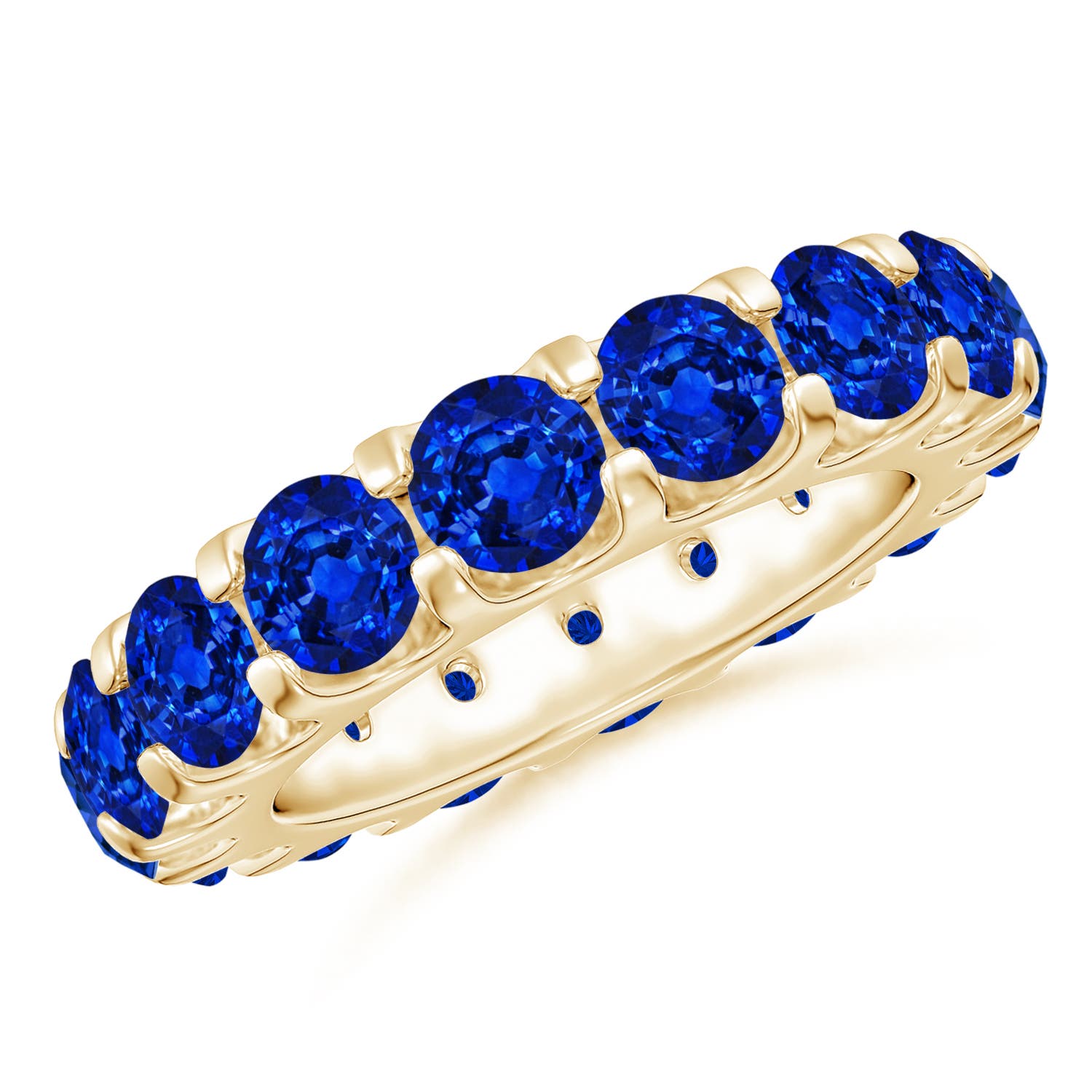 Angara 7.36 Carats Shared Prong Set Eternity Sapphire Wedding Ring in 18K Yellow Gold