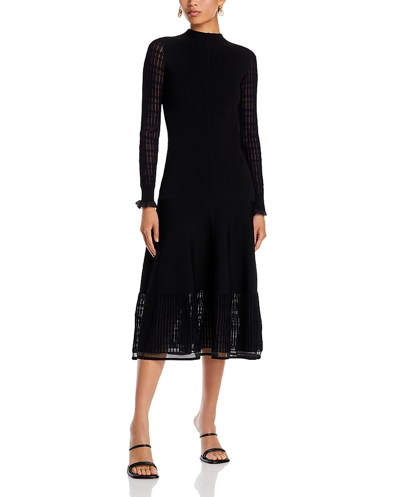 High-neck flared midi dress - Black