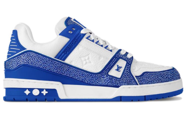 LV Trainer Sneakers 'White Monogram with Blue and Rhinestones'
