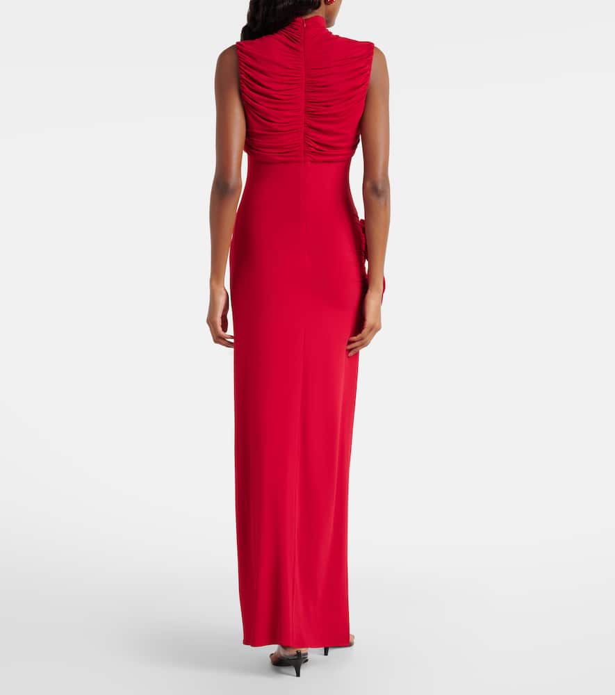 Floral-appliqué draped gown