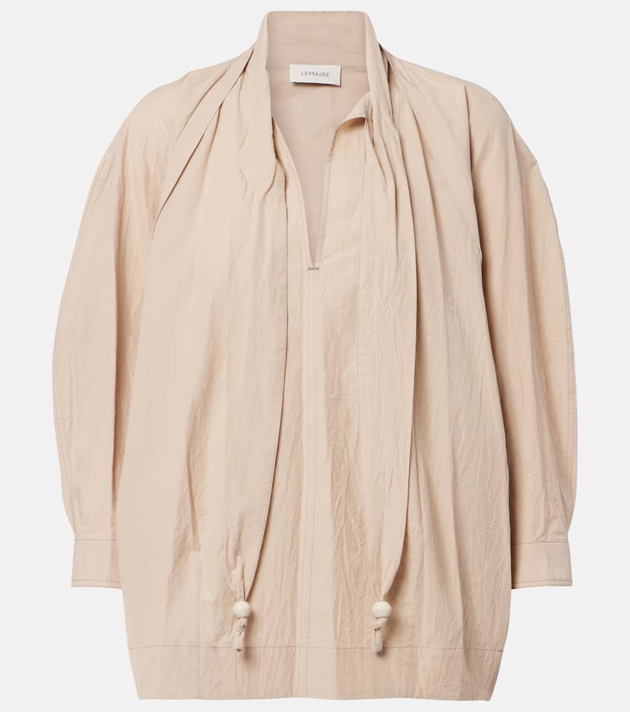 Tie-neck cotton crêpe blouse