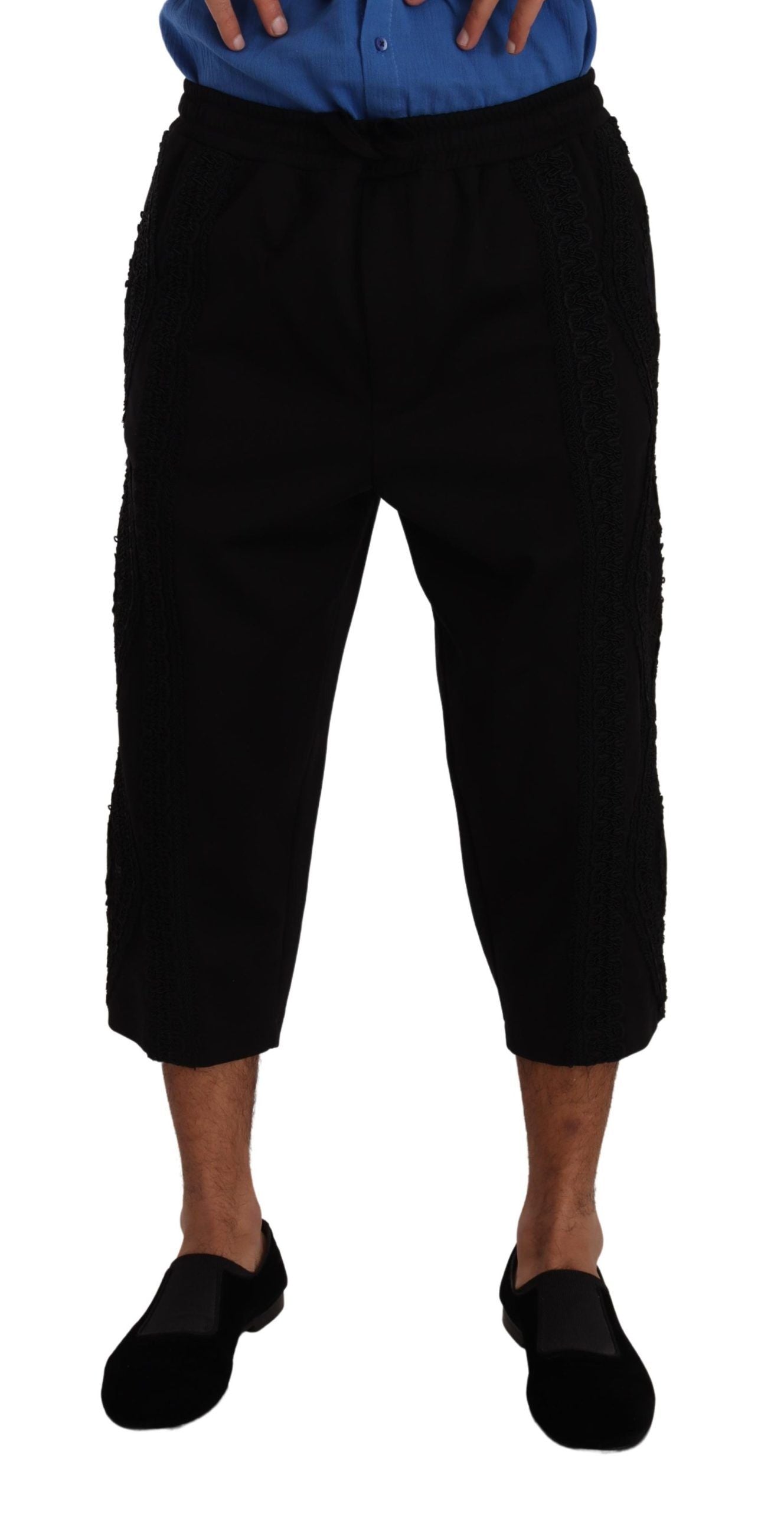 Cargo-Pocket Cotton Blend Cropped Pants — Black