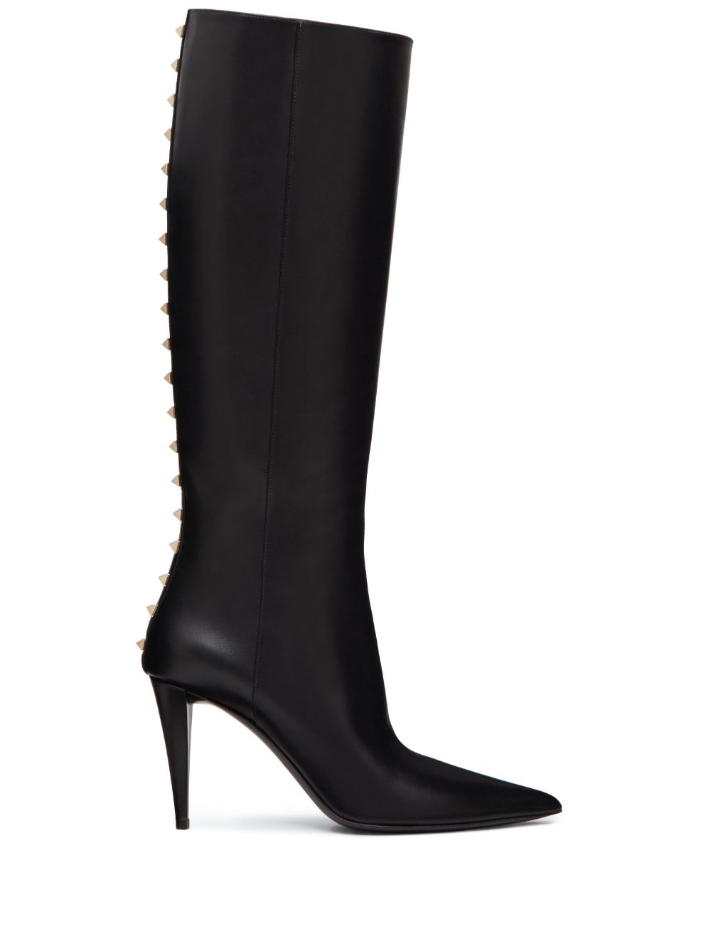 Rockstud leather knee-high boots - Black