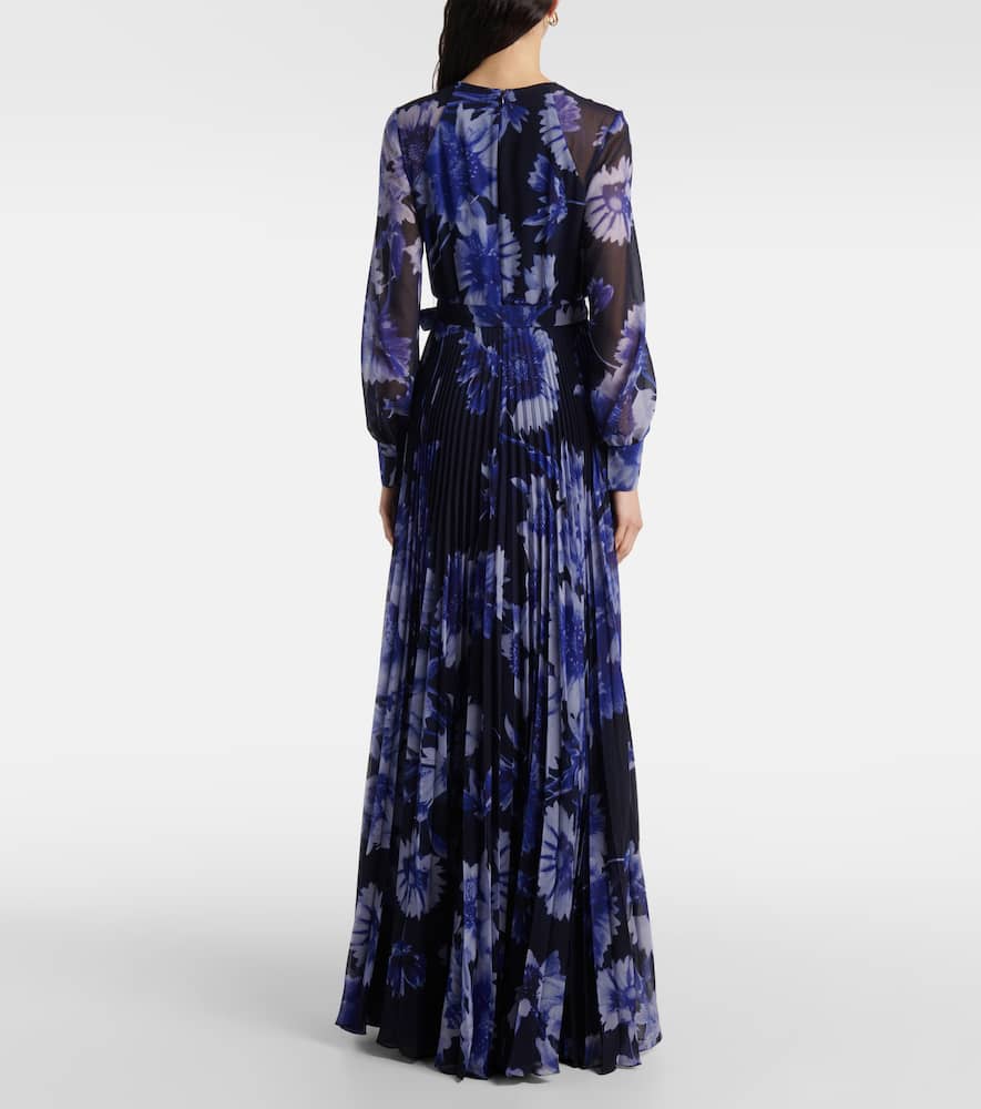 Floral pleated voile gown