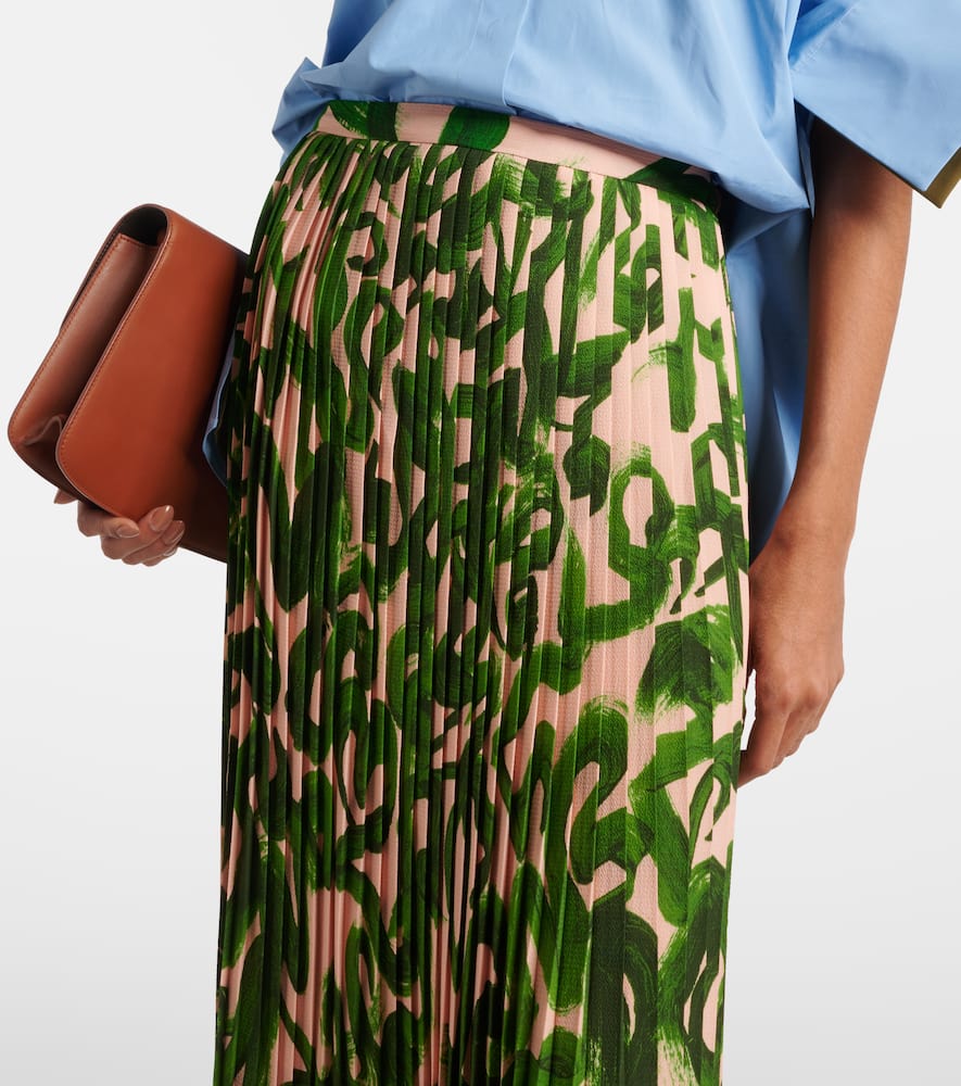 Printed pleated midi skirt