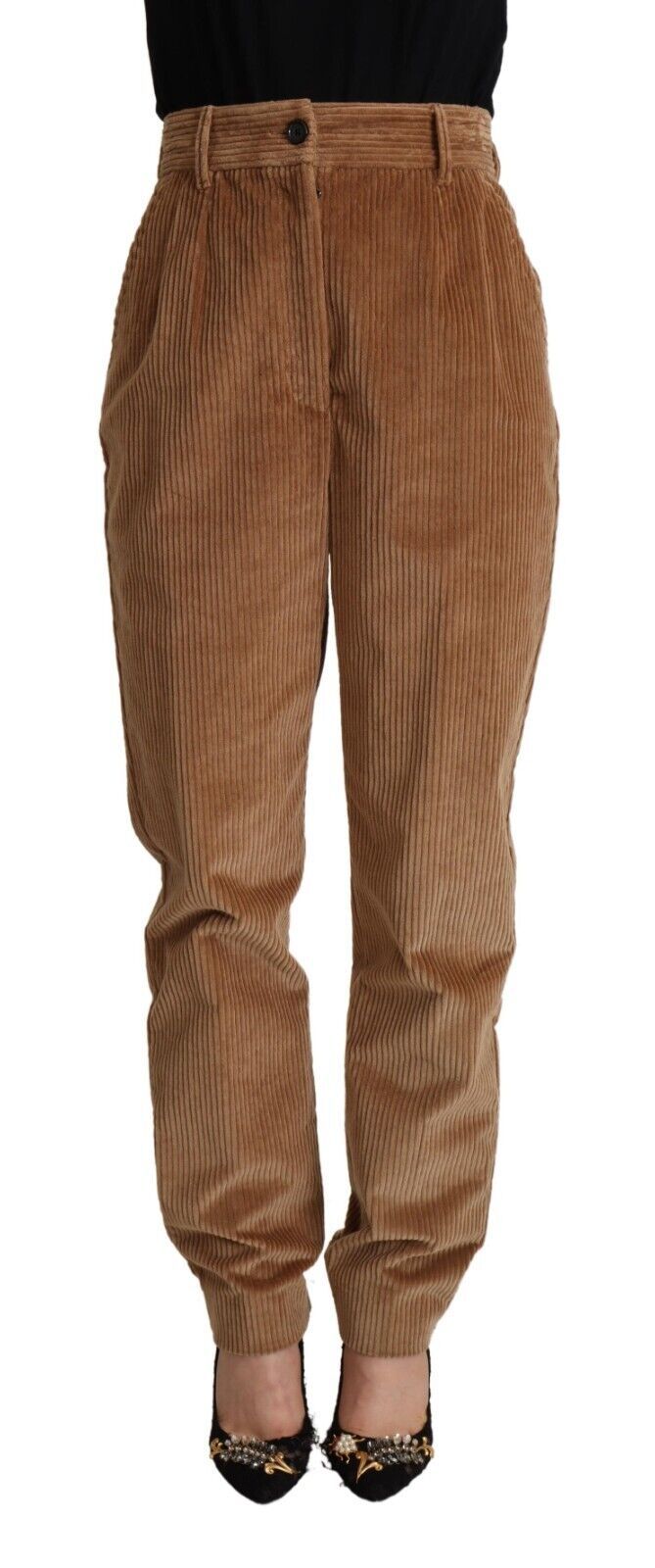 Corduroy High-Waist Trousers — Brown