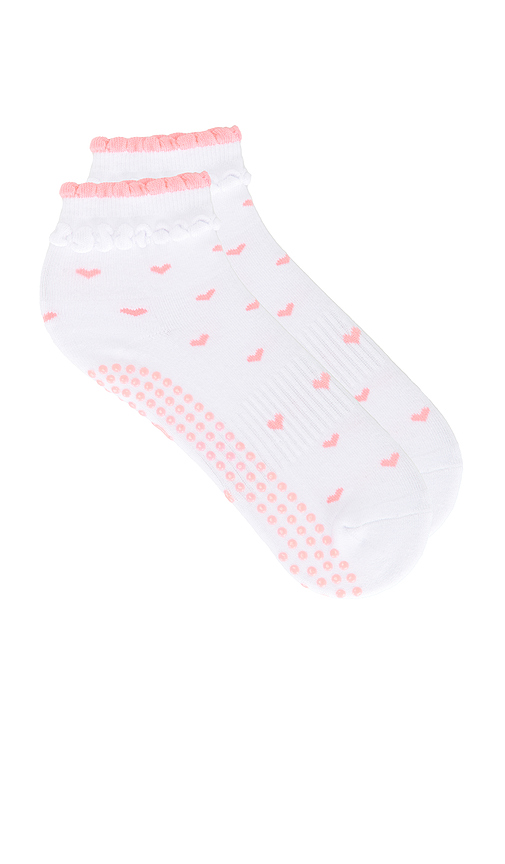 Souls. Ruffle Bow Grip Socks in Pink Hearts. S/M also in
