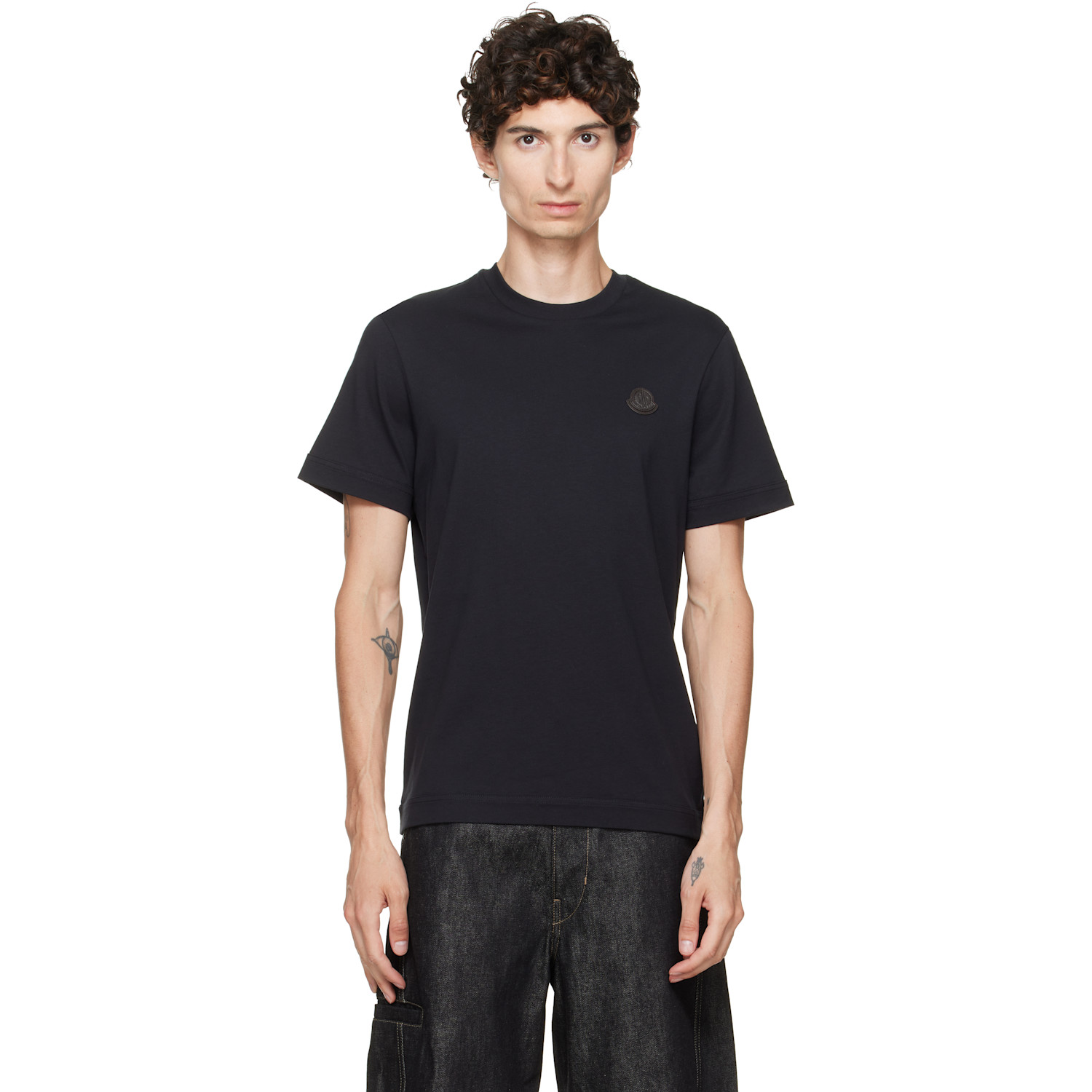 Navy Double Leather Logo T-shirt
