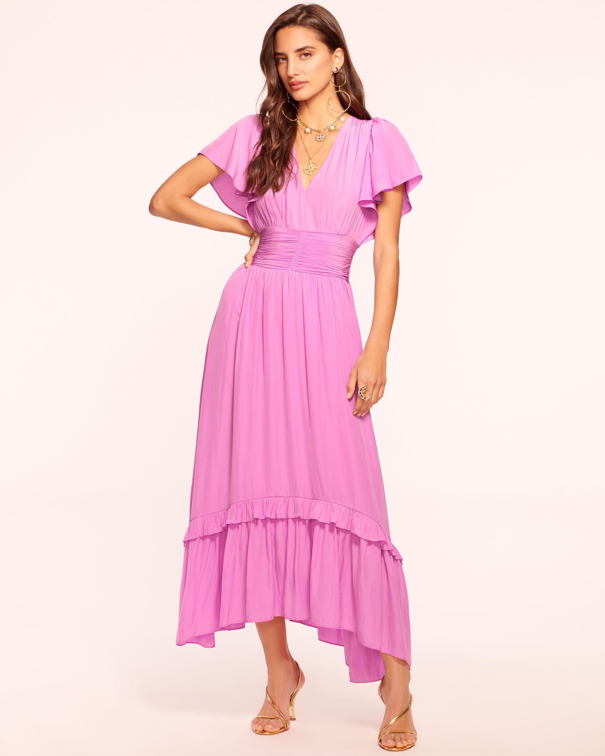 Joanie Short Sleeve Maxi Dress in Pink Petunia
