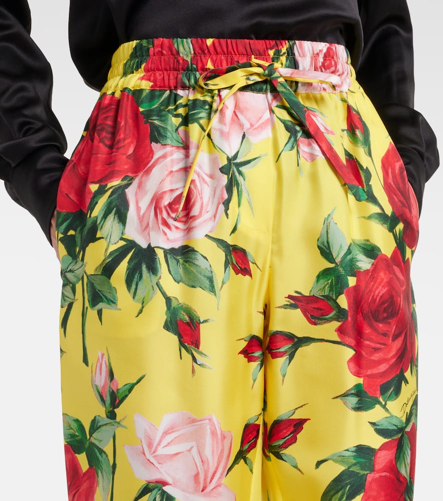 Floral silk straight pants