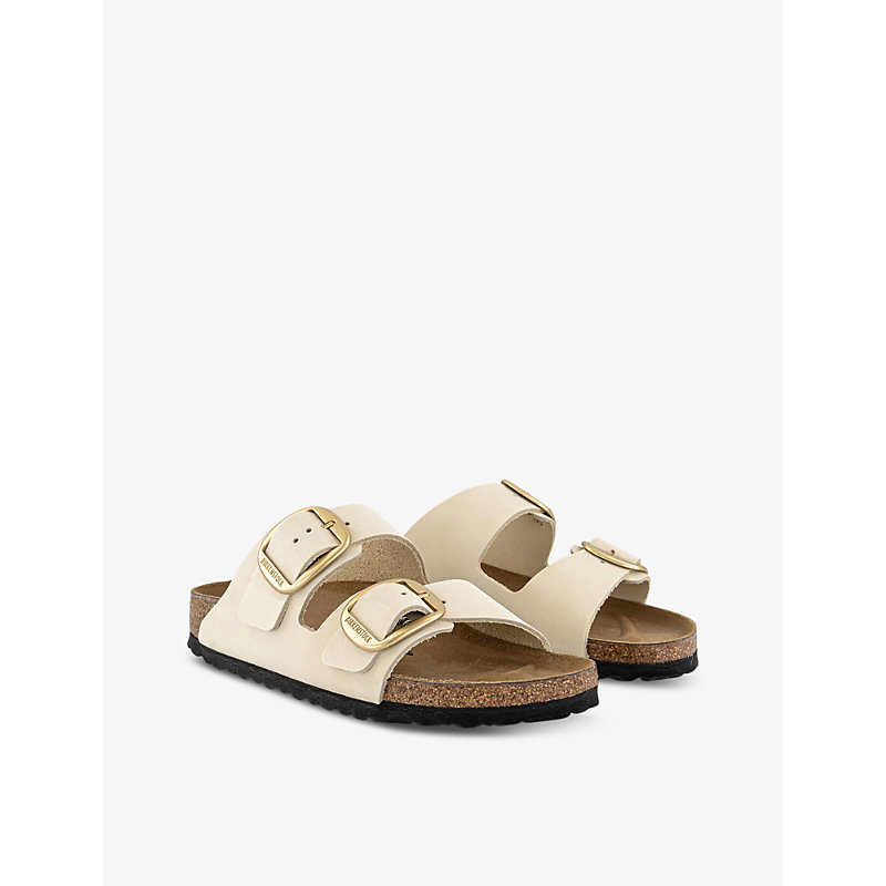 Womens Ecru Nubuck Arizona Big-buckle Two-strap Leather Sandals