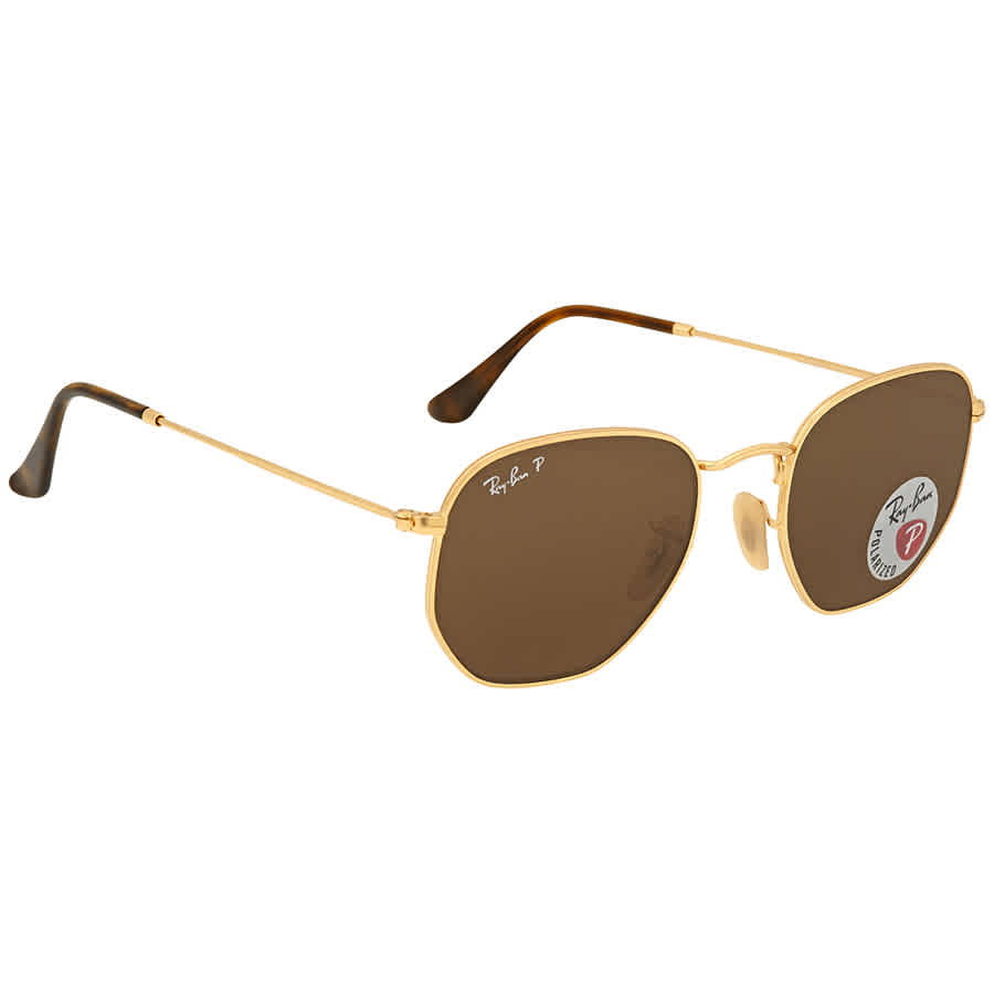 Hexagonal Flat Lenses Polarized Brown Unisex Sunglasses RB3548N 001/57