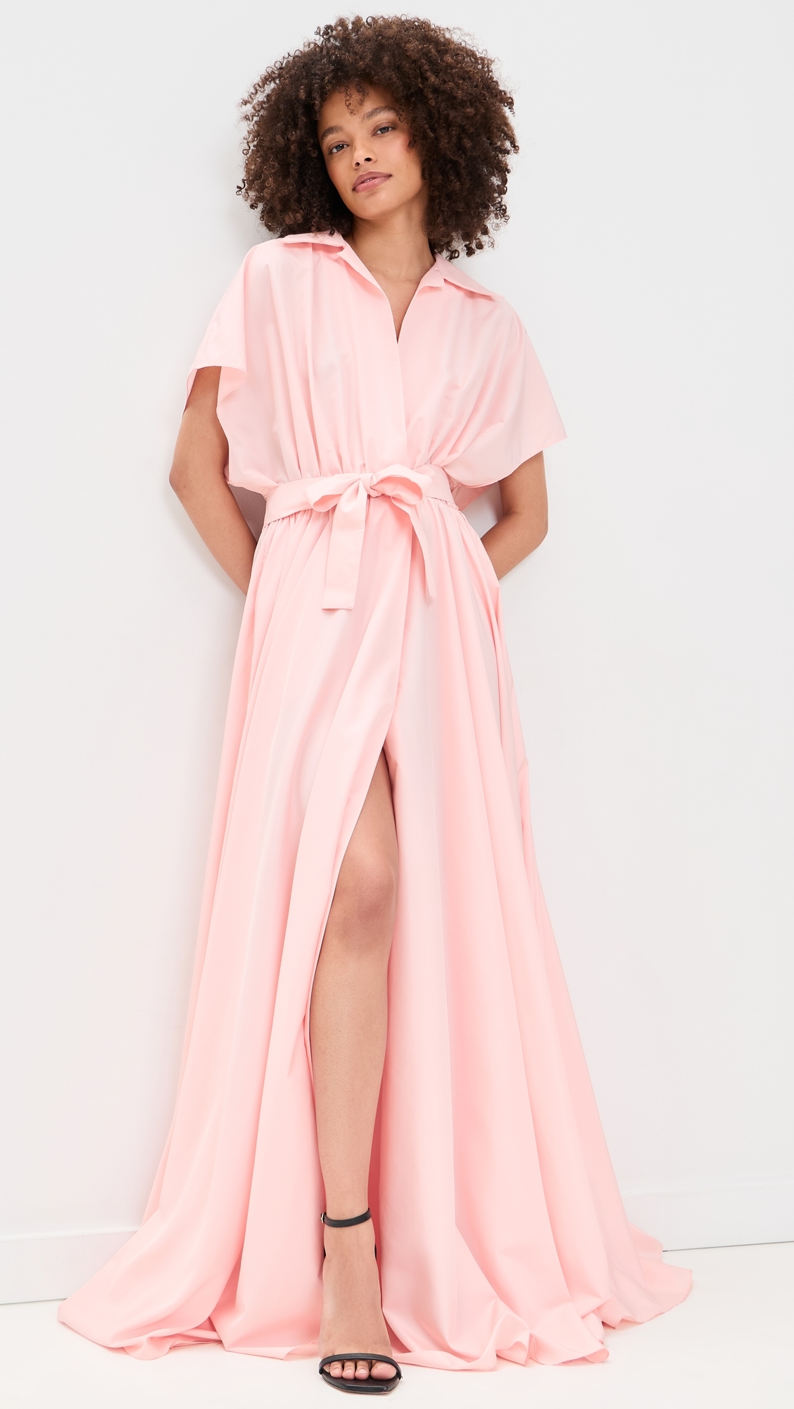 Belted Flared Shirt Dress Ballet Pink