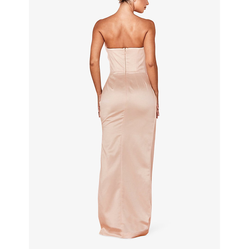 Womens Champagne Adrienne Strapless Corset Stretch-satin Maxi Dress 