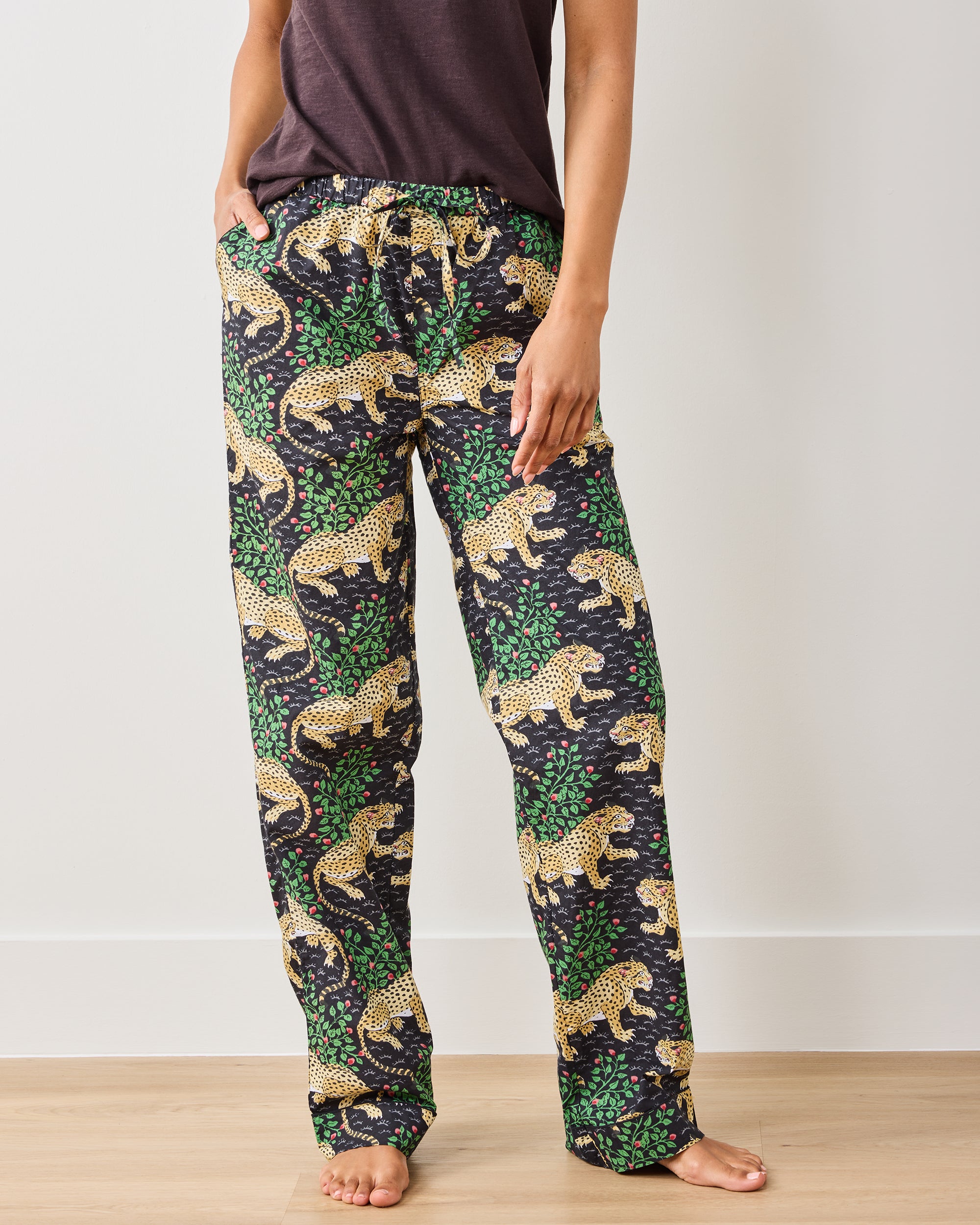 Organic Cotton Pajama Pants in Leopard Bagheera | Women's XXS | Black | Sleepwear