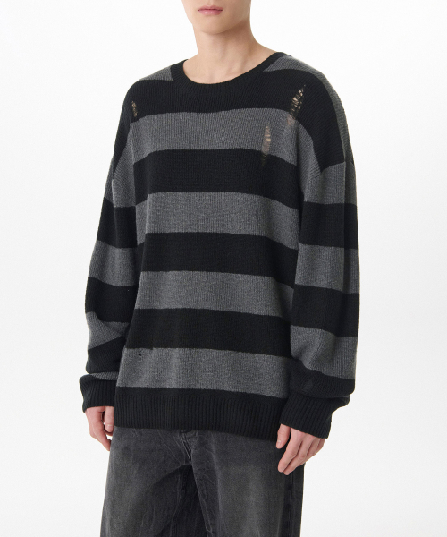 90s Grunge Stripe Crew Neck Knit