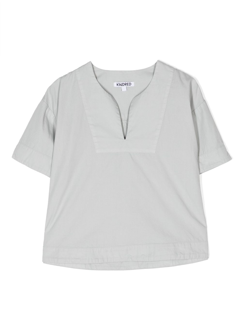 Split-neck short-sleeve blouse - Grey