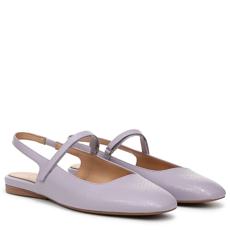Connie Mary Jane Slingback Flat Shoes, Helio Lilac Snake Fuax Leather