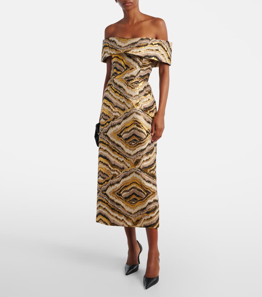 Gloria off-shoulder jacquard midi dress