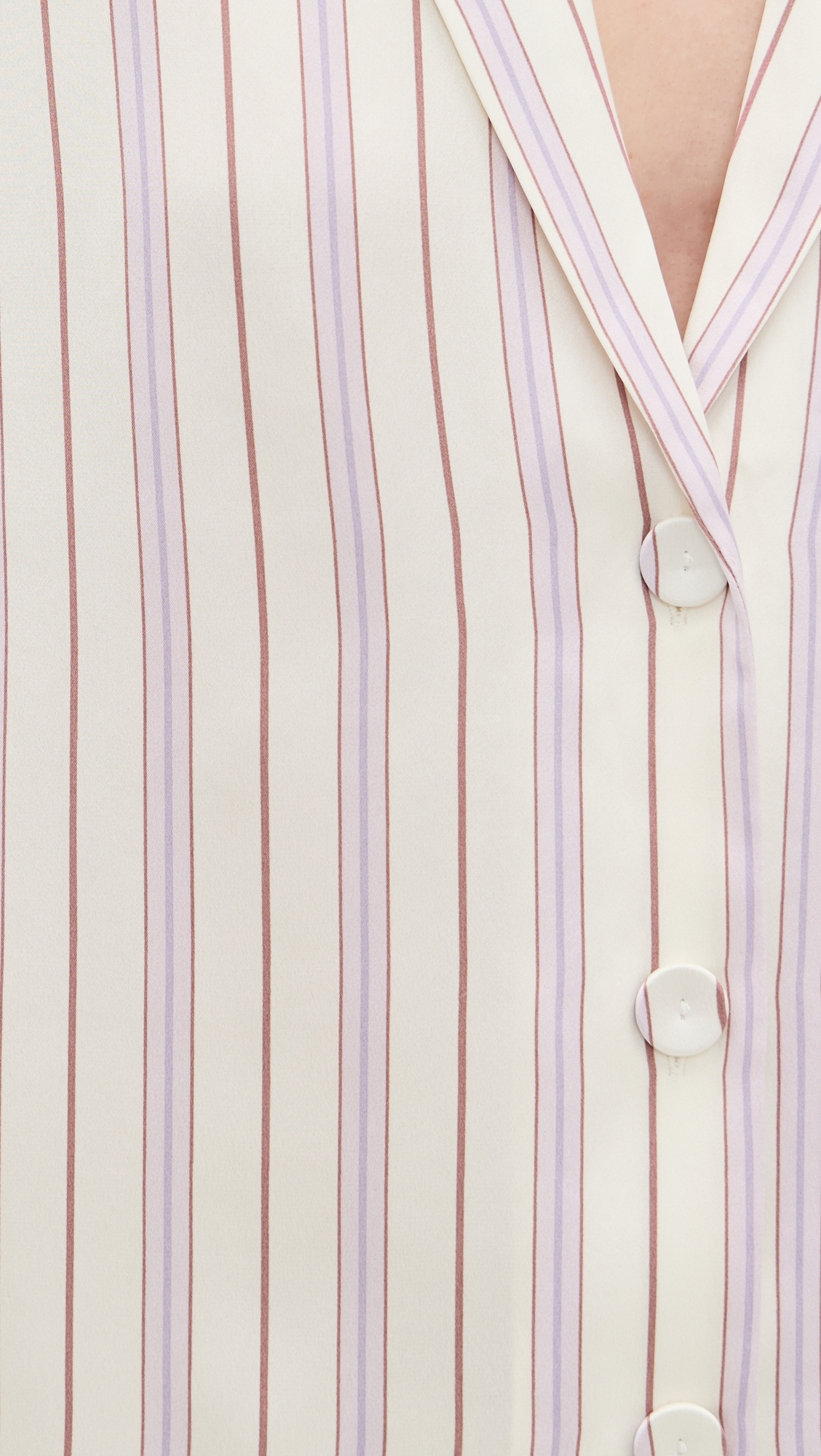 Washable Silk Button Up Short Set Wisteria Stripe
