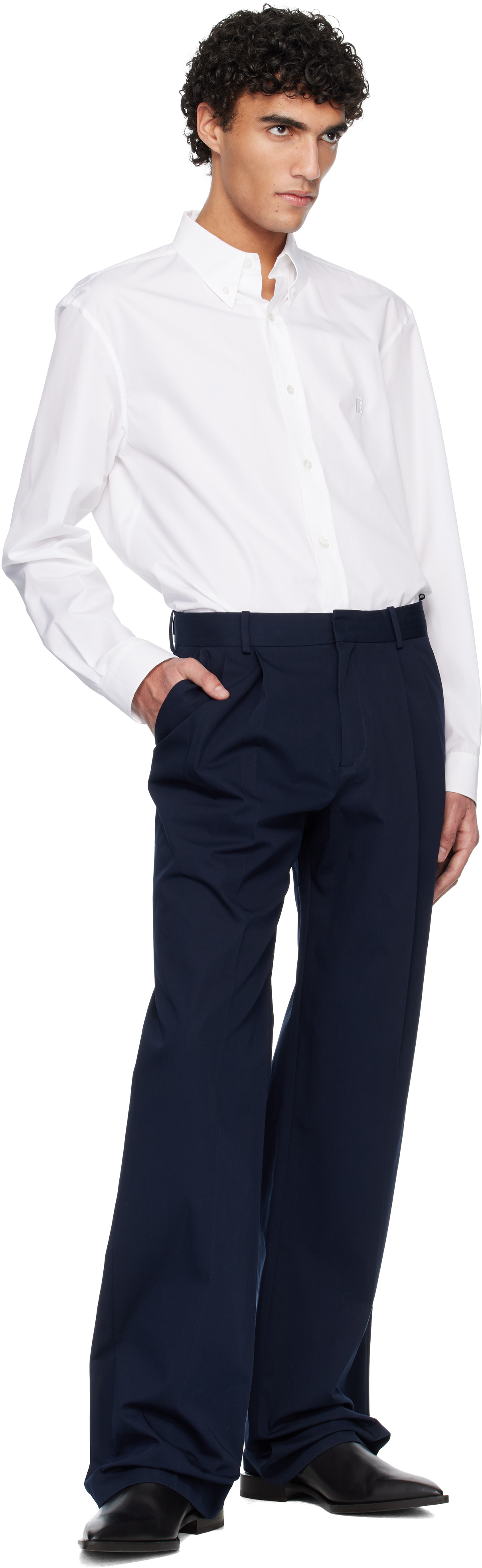 Navy Cotton Twill Darted Trousers