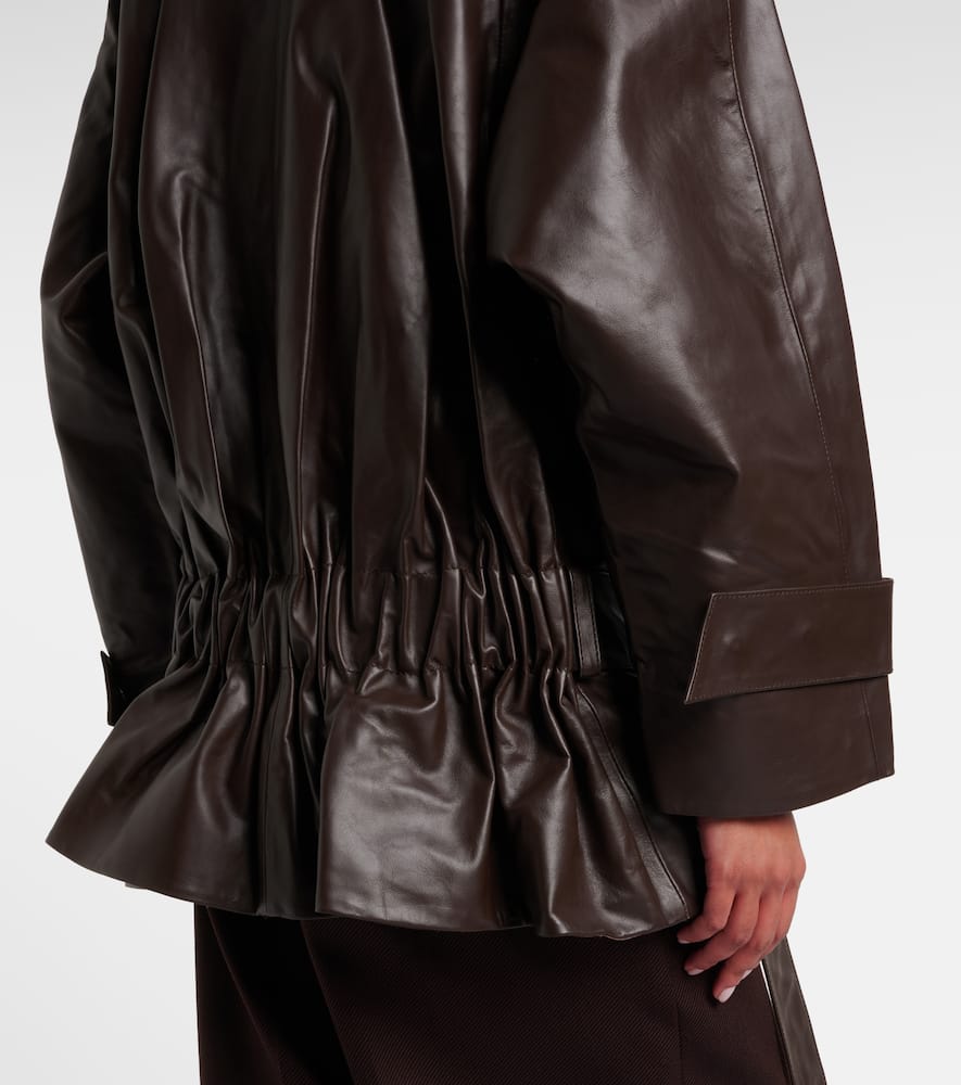 Cropped leather trench coat