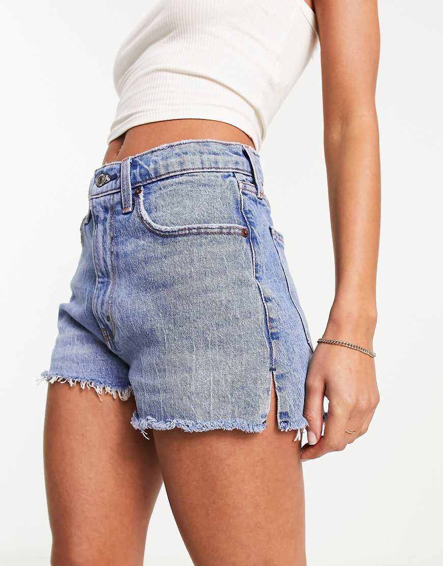 Curve Love high rise mom denim shorts in mid blue wash
