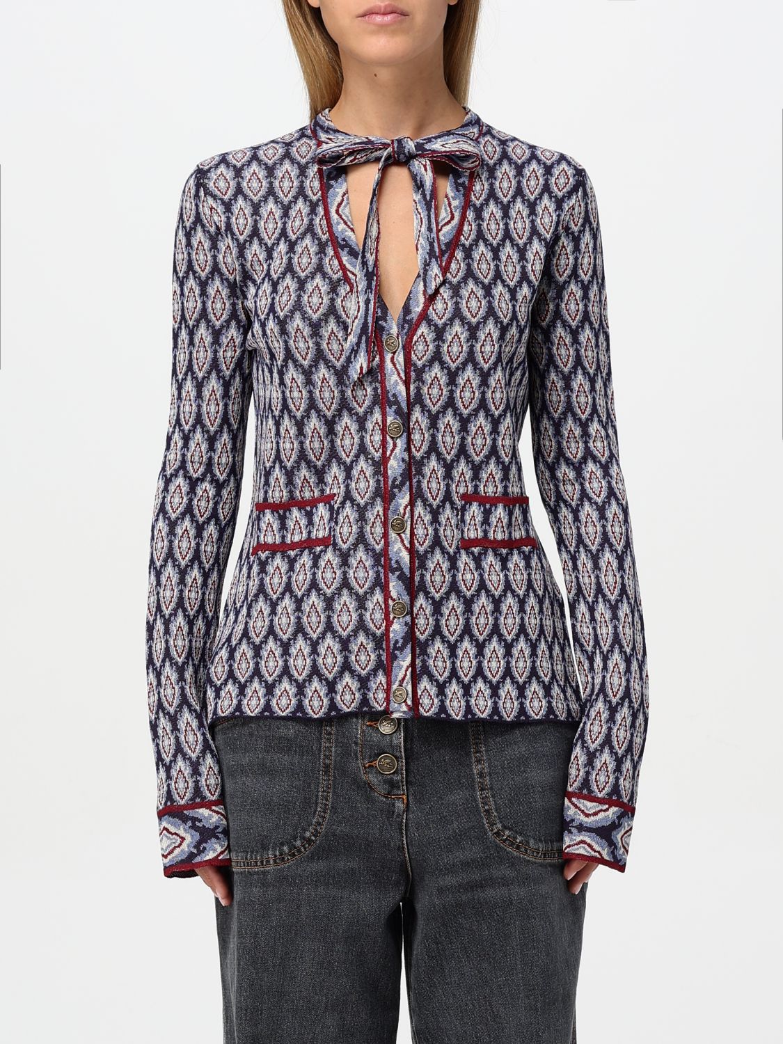 Bow-detail jacquard cardigan - Blue